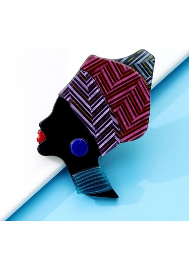 Mavi Blucome Akrilik 2 Renkli Afrika Kız Broş Kadınlar İçin Küpe Giymek Makyaj Modern Bayan Figürü Broş Pins Hediyeler Mavi