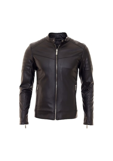 Oliggopol Erkek Siyah İç Cepli Slim Fit Spor Deri Ceket Dm Siyah