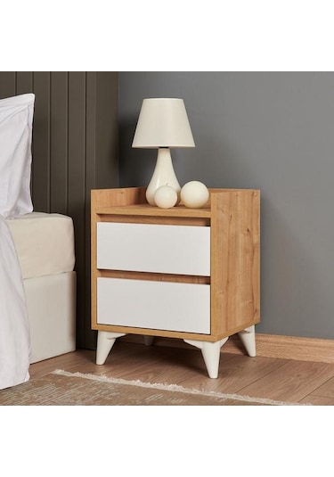 Just Home Verona 2 Çekmeceli Komodin - Safir Meşe / Beyaz Safir Meşe / Beyaz