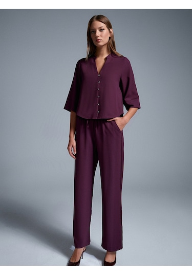 Dilvin 72195 Beli Lastikli Salaş Pantolon-bordo Bordo