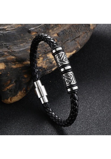 Viking Bilezik Erkek Deri Bilezik Pusula Bileklik İskandinav Rünleri Muska Mitolojisi Mücevher Hediyeler Siyah