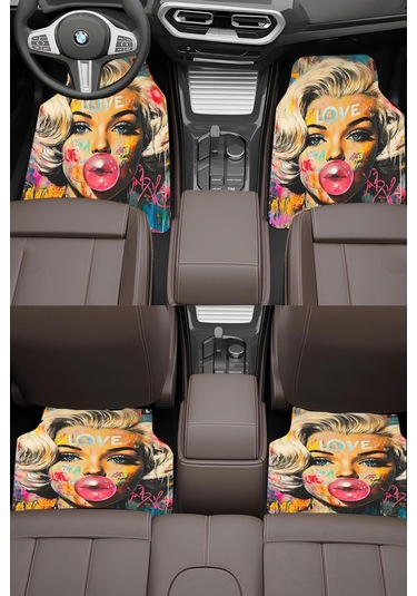 Modern Marilyn Premium Dot Tabanlı 4 Lü Araba Paspası Takımı Aps0003