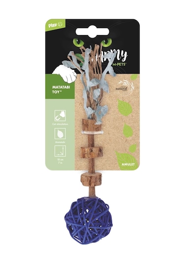M-pets Charmy Amulet Matatabi Çubuklu Top Kedi Oyuncağı 18 Cm Mavi