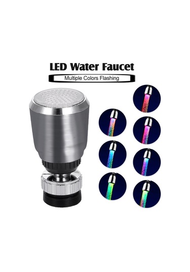 Konesam Led Vanada Kranı, Su Akışı İle Çalışır, Çok Renkli Işıklı Ve Sıcaklık Algılama Özelliği Rgb , Mutfak/banyo GÜMÜŞ