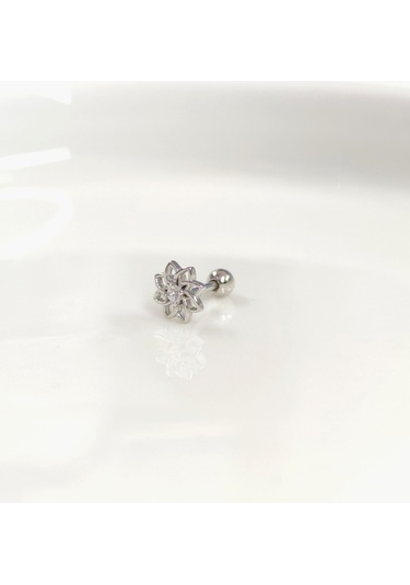Yıldız Çiçek Gümüş Tragus Pıercıng - Rodyum Beyaz Beyaz
