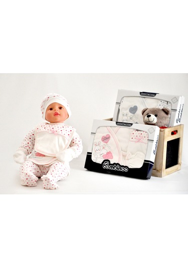 Bombinoo Tavşanlı 5 Parça Bebe Pembe Koton Zıbın Seti Pembe