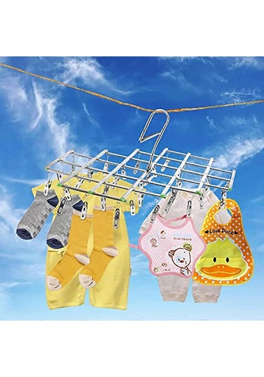 Ganzhoushop Damla Elbise Askısı Mini Döner Hat 35 Mandal Paslanmaz Çelik Kurutma Rafı Klipsli Çorap Kurutma Makinesi İç Çamaşırı Kurutma Makinesi Çoklu Klips Askısı Çok Renkli