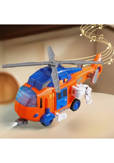 Sesli Ve Işıklı Kurtarma Helikopteri Turuncu - Pervaneli Eğitici Oyuncak Helikopter 21 Cm