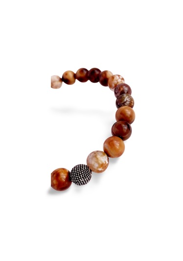 Gümüş Tibet Akik Doğal Taşlı Erkek Bileklik Gümüş