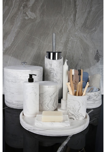 El Yapımı Beton Banyo Seti 12 Parça Banyo Aksesuarı Mermer Deseni