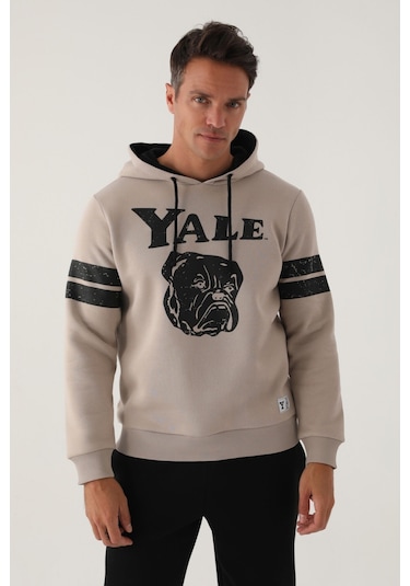 Yale Bej Kol Baskı Detay Erkek Sweatshirt Bej