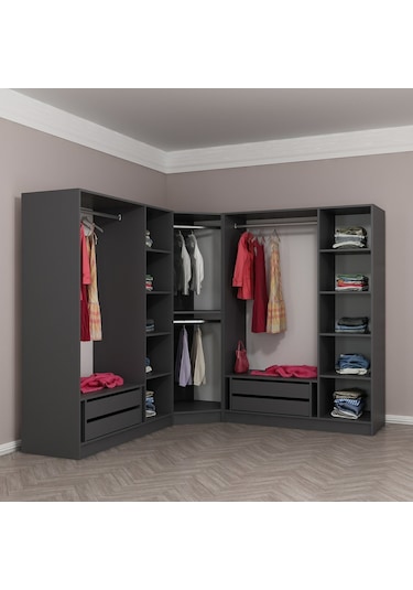 Minar Kale 7 Kapaklı 4 Ç Köşe Dolap Antrasit 210cm