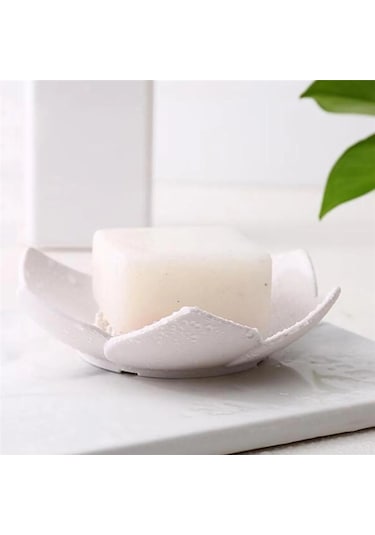 2 Adet Lotus Desenli Sabun Ve Sünger Tutacağı Silikon Gri Su Giderli Lotus Şık Katı Sabunk Diğer