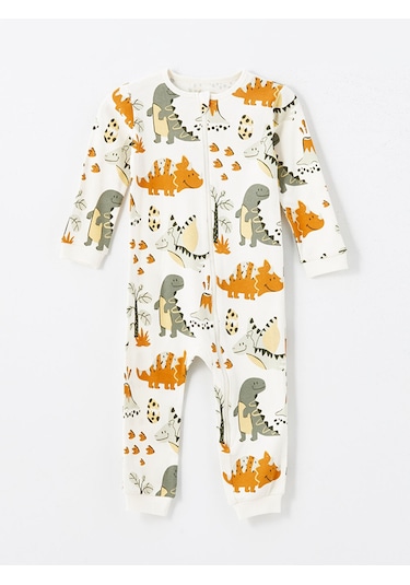 Lcw Bisiklet Yaka Uzun Kollu Erkek Bebek Fermuarlı Tulum 2'li Bej