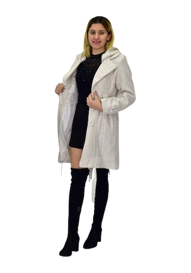 Kadın Pıtırcık Uzun Kaşe Kaban Bgl-st04122 Krem