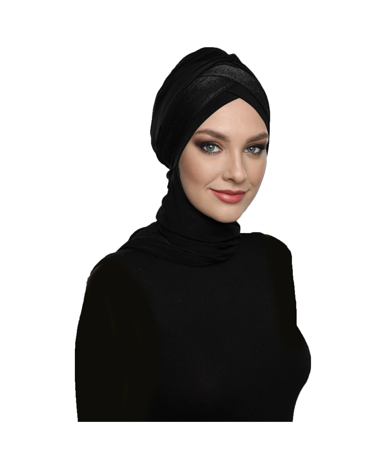 Çapraz Pike Atkılı Astarlı Siyah Hazır Türban Tesettür Bone Siyah