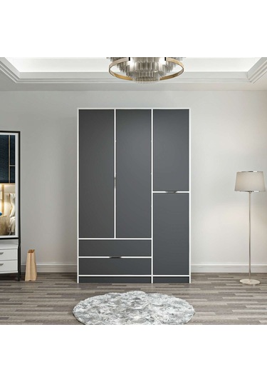 Elina 3 Kapaklı Dolap - Beyaz/antrasit Çok Renkli