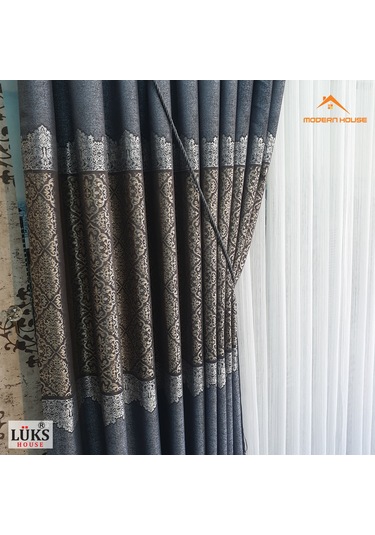 Lüks Kırçıllı Mavi Fon Pano Perde Sık Pile Tek Kanat-modern House Mavi