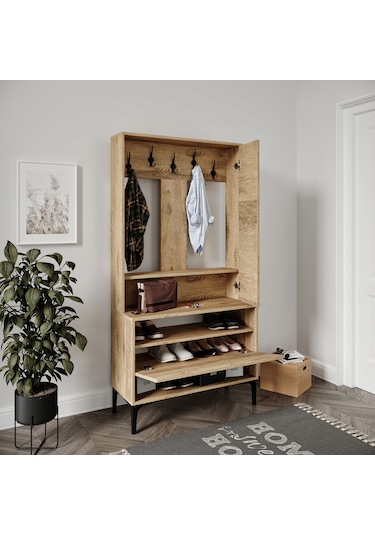 Valentinp Wood Tarz,raflı,aynalı Ayakkabılık/vestiyer/portmanto