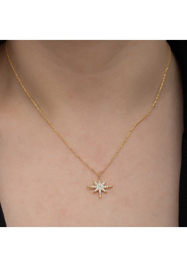 Gümüş Gold Kutup Yıldızı Kadın Kolye Sl6657 Gümüş