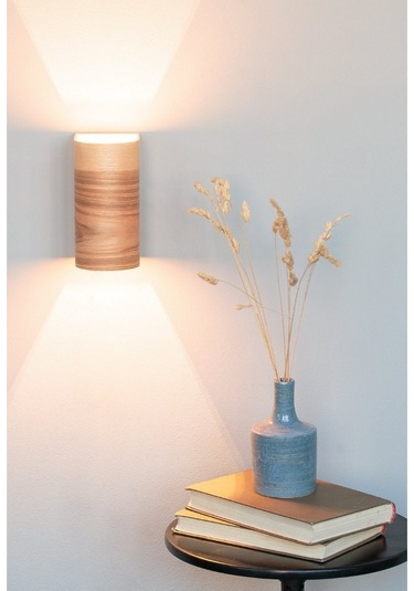 Bombe Kenarlı Yansıtma Tasarım Çift Yönlü Ahşap Salon Duvar Aplik Meşe