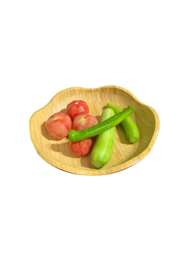 Dekoratif Bambu Servis Tabak, Servis Tabağı, Salata Tabağı, Çap 20 Cm Ahşap - Bej