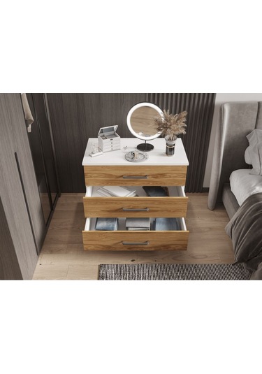 Şifonyer Üç Çekmeceli Parlakbeyaz + Ud Beyaz - Ud