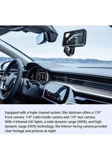 Createtech 4in Şeffaf Araba Dikiz Aynası Dash Cam Geniş Açı Kayıt Otomatik Güvenlik Kamerası