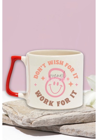 Don't Wish For It Work For It Yazılı Gym Spor Motivasyon Hediyelik Kulplu Kupa Bardak Kırmızı