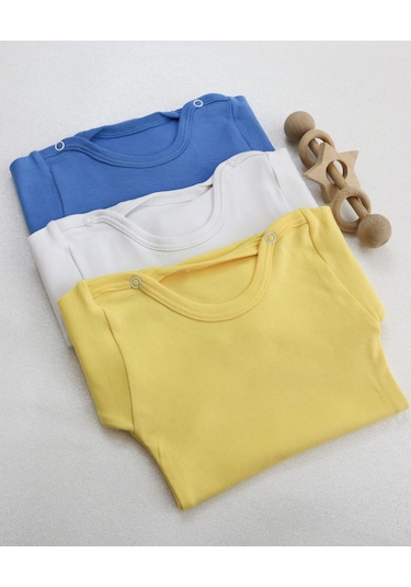 Kız-erkek Unisex 3'lü Paket Bebek Pamuklu Uzun Kollu Basic Cıtcıtli Body-zıbın 001