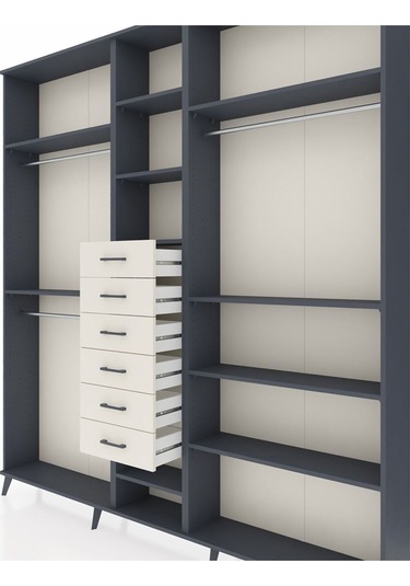 Arges Dolap 10 Raflı 6 Çekmeceli 3 Askılı 220x30x243 Antrasit-antrasit/aytaşı Antrasıt/aytası