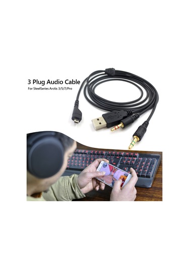 Sones Zs0224 Steelseries Arctis 3 / 5 / 7 / Pro İçin 3 Uçlu Kulaklık Ses Kablosu Siyah