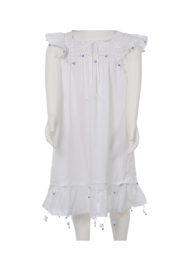 Kız Çocuk Elbisesi - Pamuklu - Yazlık - Nazar Boncuklu Beyaz