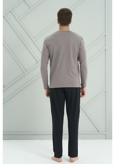 Erkek Interlok Penye Uzun Kol Pijama Takımı 2205 Gri01 Gri01