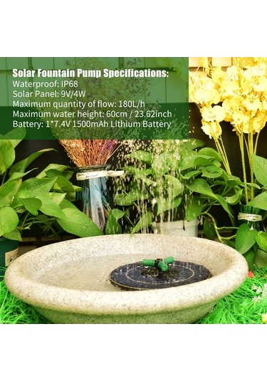 Pazly 360 Derece Dönebilen 4w Renkli Güneş Enerjili Çeşme Pompası Nozullu