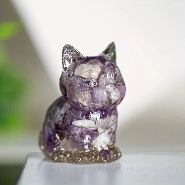 Trendooze Mini Oturan Yavru Kedi, Doğal Kristal Kabuklu Dekor Figür