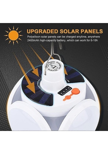 Bloomnest Usb Şarjlı Güneş Kamp Işığı, 5 Modlu, Su Geçirmez, Katlanabilir, Acil Durum Feneri, Kamp Lambası, Çadır Lambası, Outdo G920 Uyumlu Asorti Çok Renkli