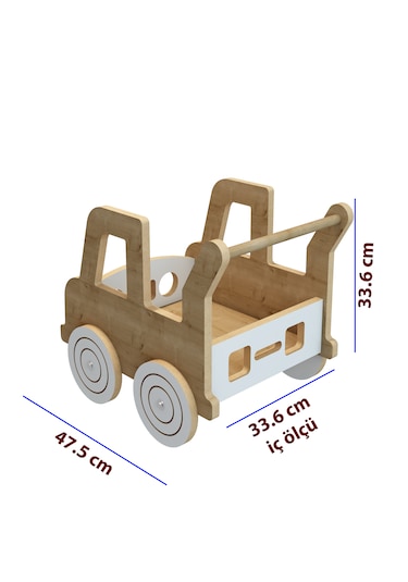 Happy Walker -Ahşap İlk Adım Arabası - Yürüme Arkadaşı - Yürüteç - Oyuncak Organizer