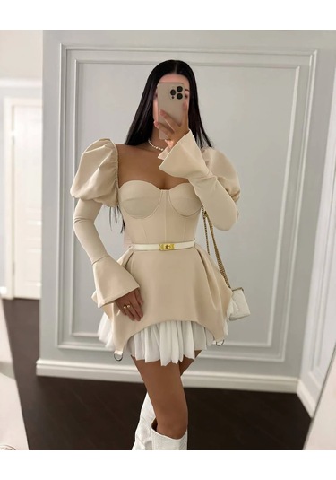 Dalgıç Ve Jessica Kumaş Fermuarlı Gloplu Kemerli Elbise M