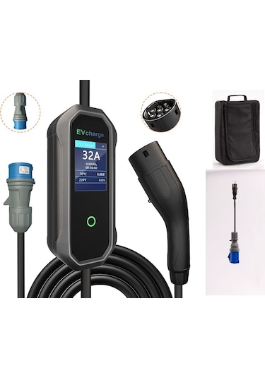 Evcharge 7.4kw Taşınabilir Wi-fi Bluetooth Mobil Uygulama Tp2 Kablolu Çantası Ve 220volt Adaptör 7,4 Kw