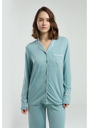 Pierre Cardin Kadın Yeşil Gömlek Pijama Pc8986-s-v1 Yeşil