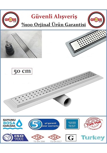 Duş Gider Kanalı - Dönerli Hazne - 304 Paslanmaz Izgara - 50cm