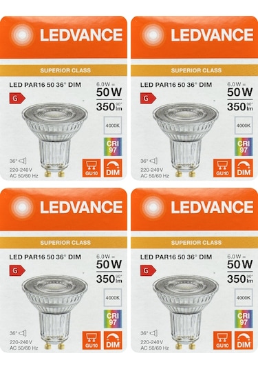4 Adet Ledvance 6w Ilık Beyaz 4000k Dim Edilebilir Gu10 Duylu Cam Spot Ampul