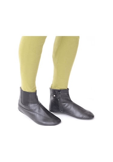 Hakiki Keçi Derisi Miflonlu Ve Lastikli Fermuarlı Mest Siyah