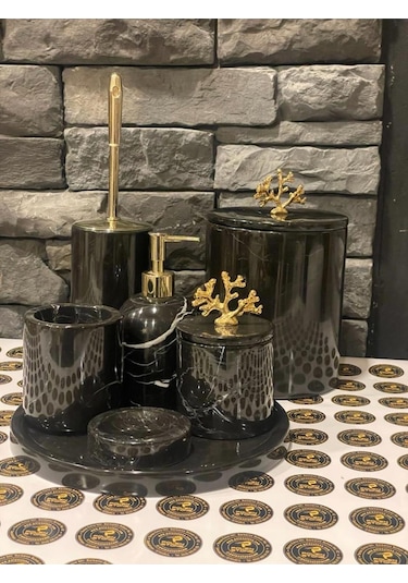 Toros Siyahı Mermer 7'li Banyo Seti Beyaz