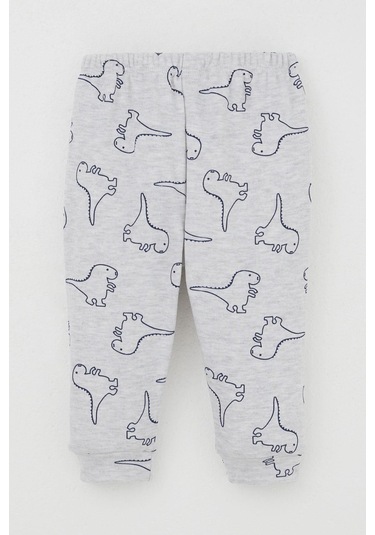 Breeze Erkek Bebek Pijama Takımı Omuzdan Patlı Sevimli Dinozor Desenli 4 Ay-1 Yaş, Açık Gri Melanj Açık Gri Melanj