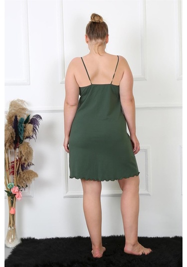 Akbeniz Kadın Haki Pamuklu İp Askılı Büyük Beden Gecelik 985-haki Haki