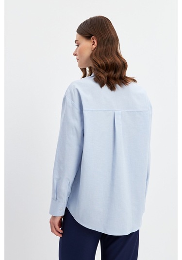 Stella Pulvis Mavi Çift Yaka Detaylı Oxford Gömlek Mavi