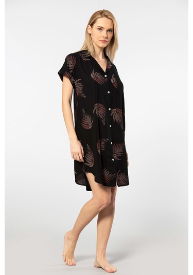 Türen Kadın Desenli Dokuma Düğmeli Elbise 001