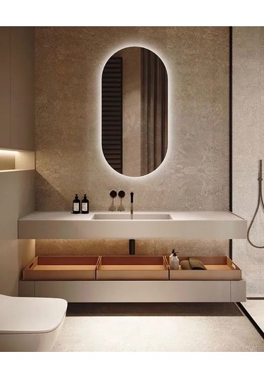 Fawdecor Led Işıklı Oval/kapsül Duvar Aynası 110 X 110 Beyaz Işık